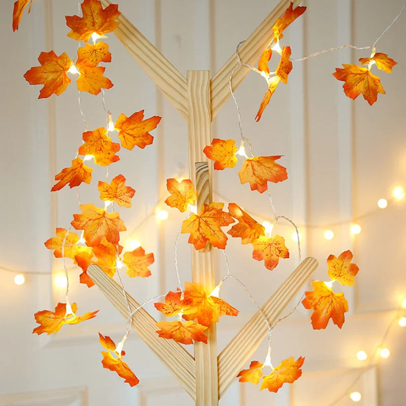 LED Maple Leaf Garland with Warm Autumn Glow